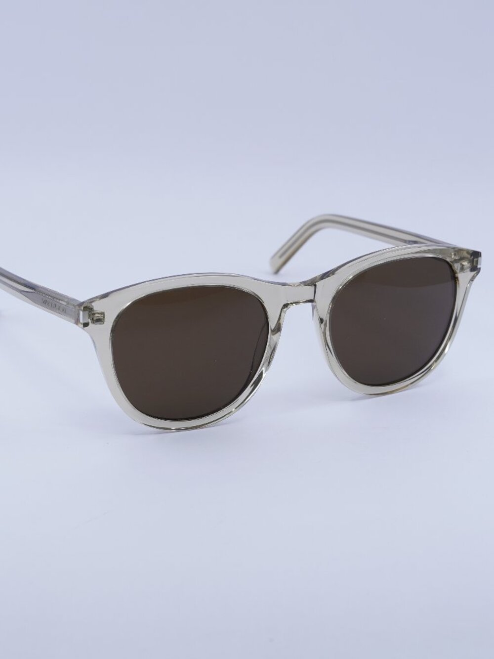 Saint Laurent SL401 008 Sunglasses Transparent Square Frame, Brown Lenses